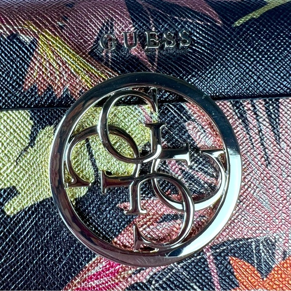 GUESS Floral Tote Large Shoulder Handbag Black Multicolor with wallet NWT - Picture 4 of 13